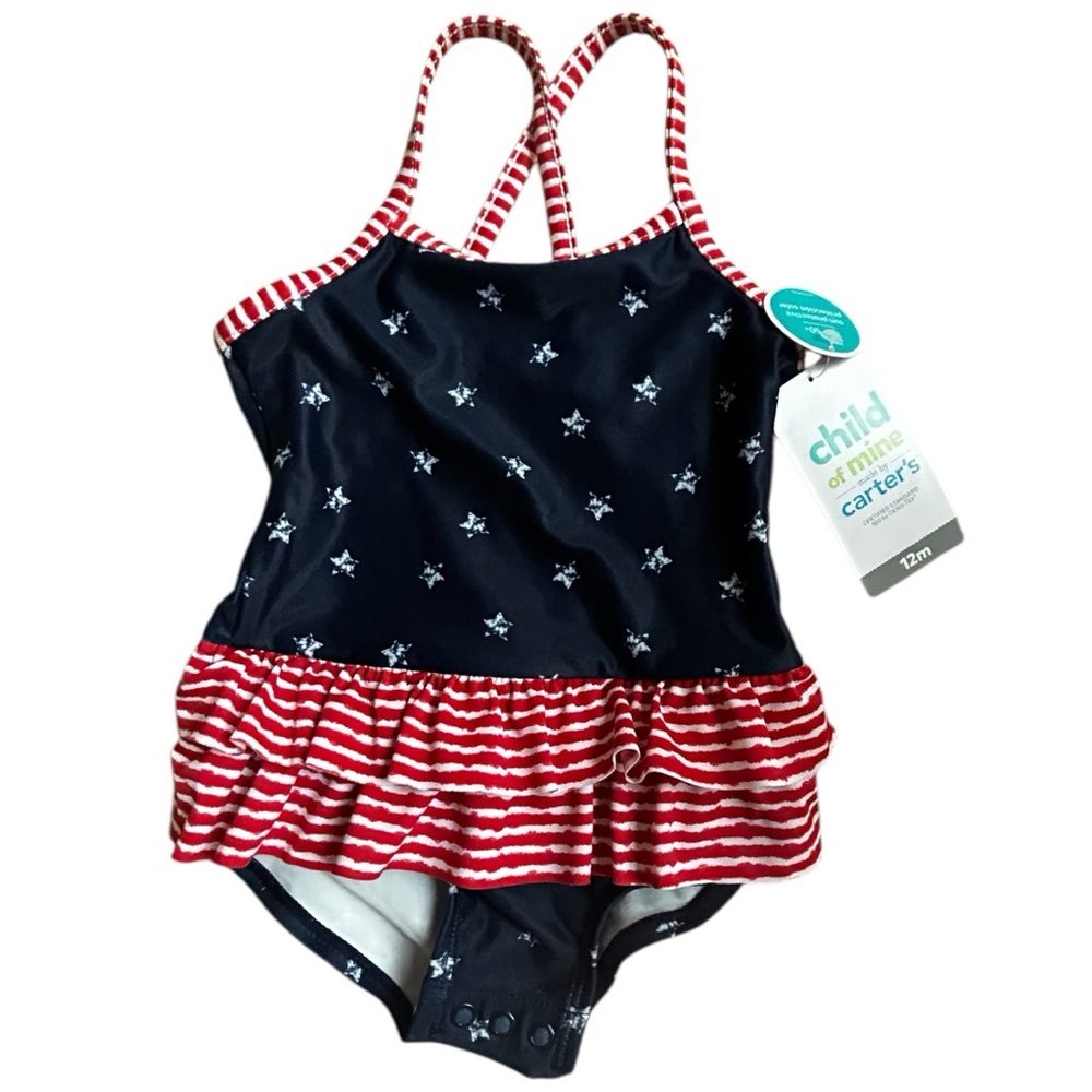Carter's Blue and Red One Piece Swimsuit with Stars and Stripes 12m